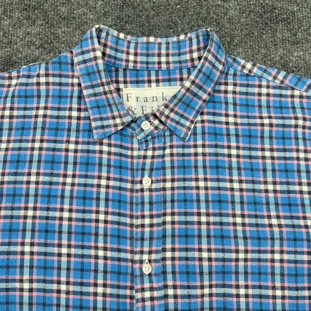 Frank & Eileen Paul Blue Plaid Long Sleeve Cotton Button Up Shirt USA Mens Sz L - Picture 2 of 9